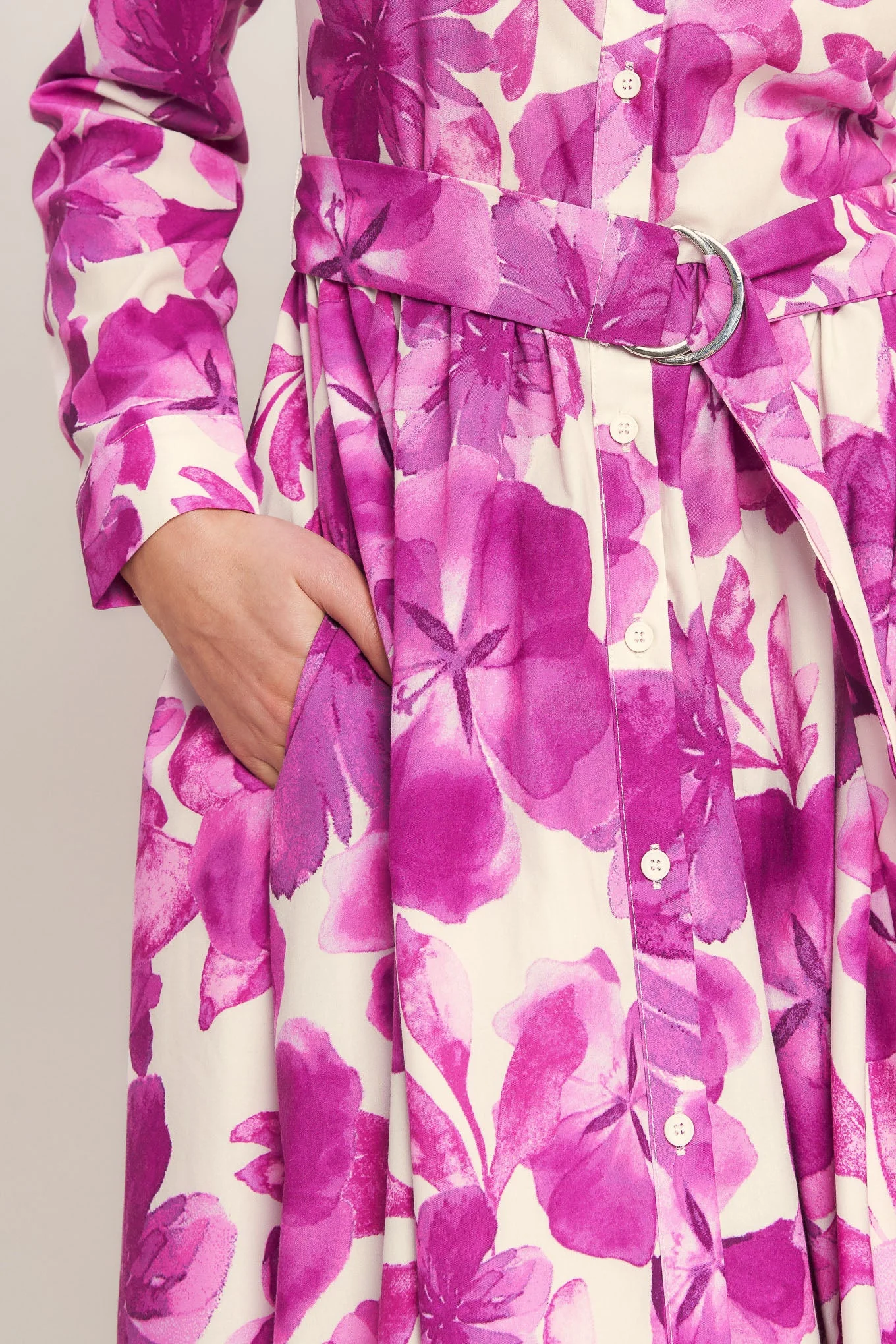 FUCHSIA PETAL FLORAL MIDI SHIRT DRESS - Image 7