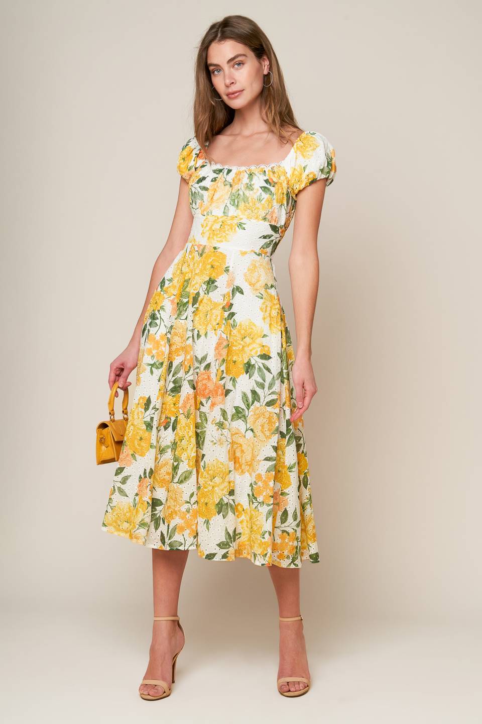 GARDEN OF DREAMS - YELLOW - EYELET MIDI DRESS - Image 3
