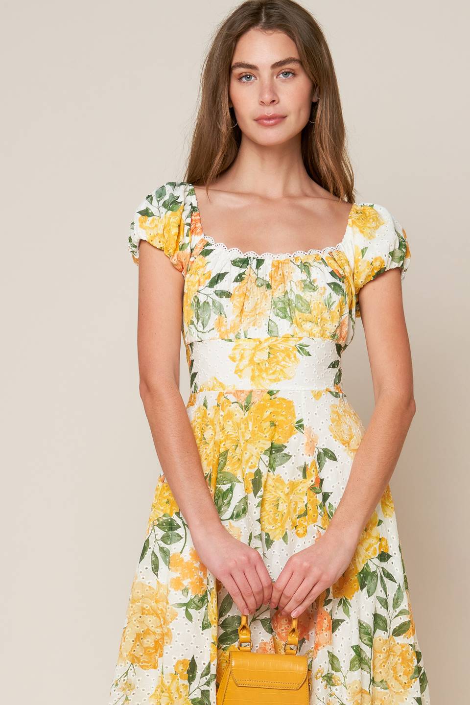 GARDEN OF DREAMS - YELLOW - EYELET MIDI DRESS - Image 4