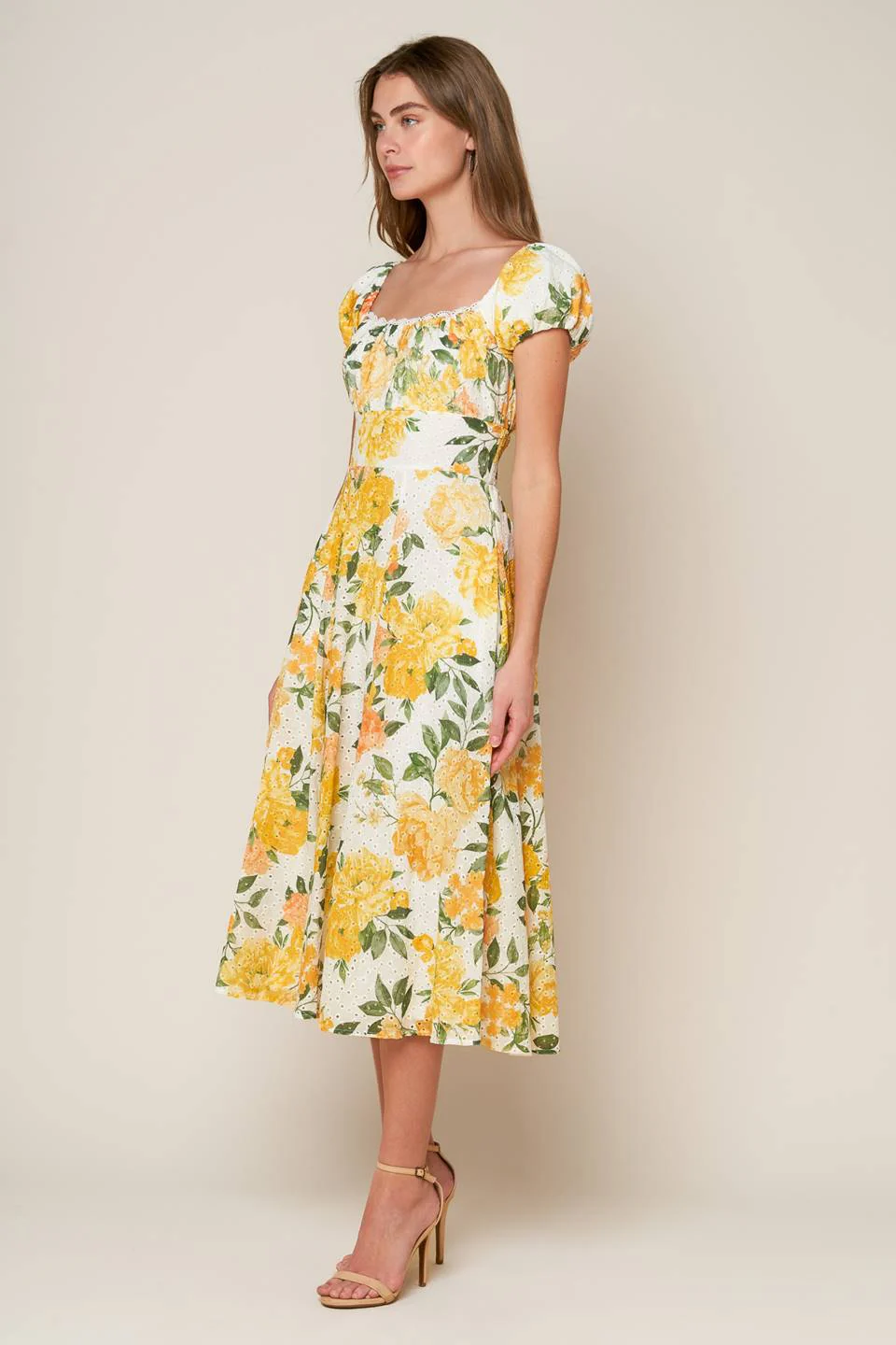 GARDEN OF DREAMS - YELLOW - EYELET MIDI DRESS - Image 5