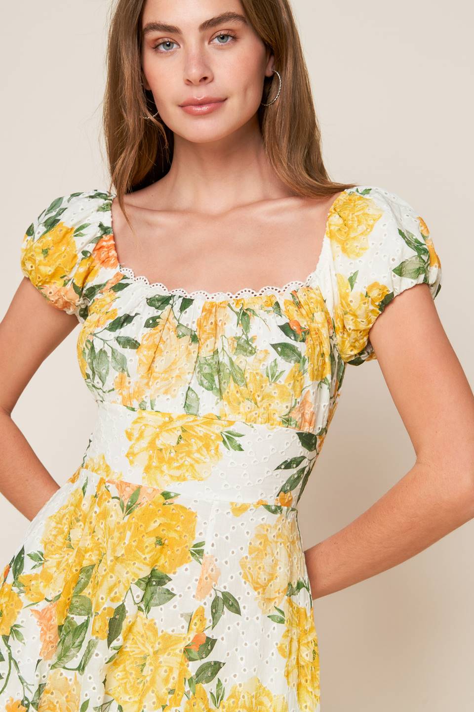 GARDEN OF DREAMS - YELLOW - EYELET MIDI DRESS - Image 6