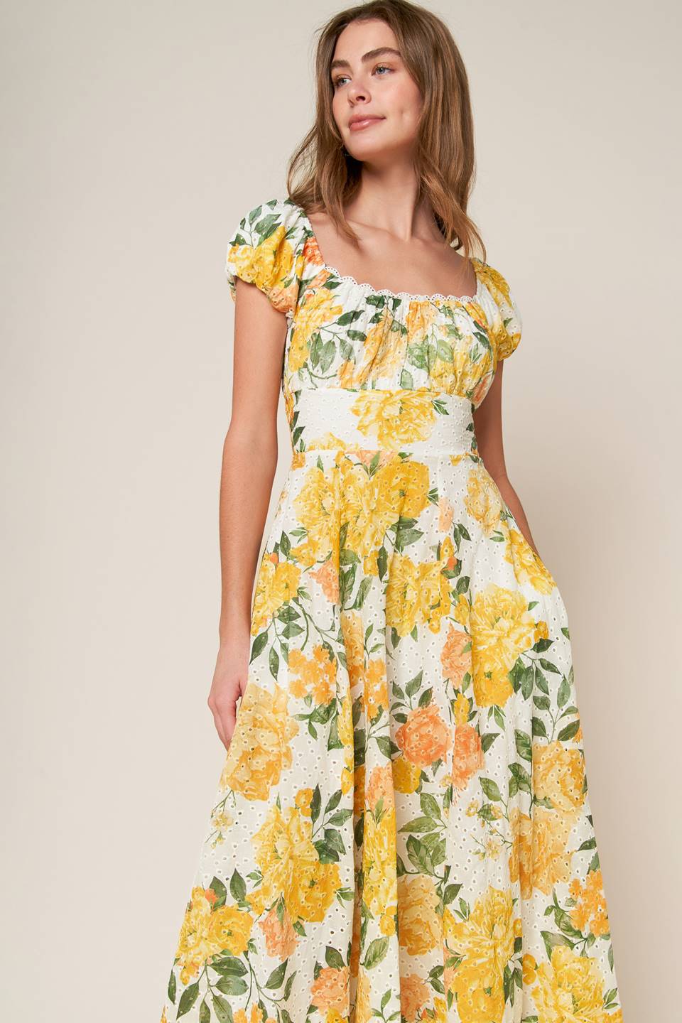 GARDEN OF DREAMS - YELLOW - EYELET MIDI DRESS - Image 7