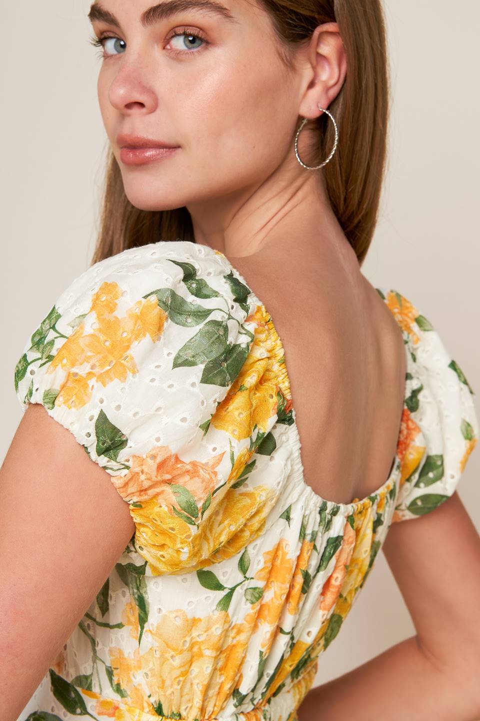 GARDEN OF DREAMS - YELLOW - EYELET MIDI DRESS - Image 8
