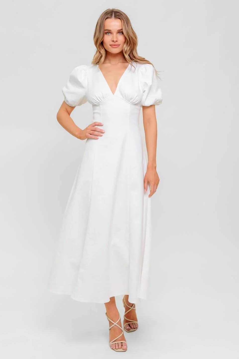 GLENDA MIDI DRESS - WHITE DENIM - FINAL SALE