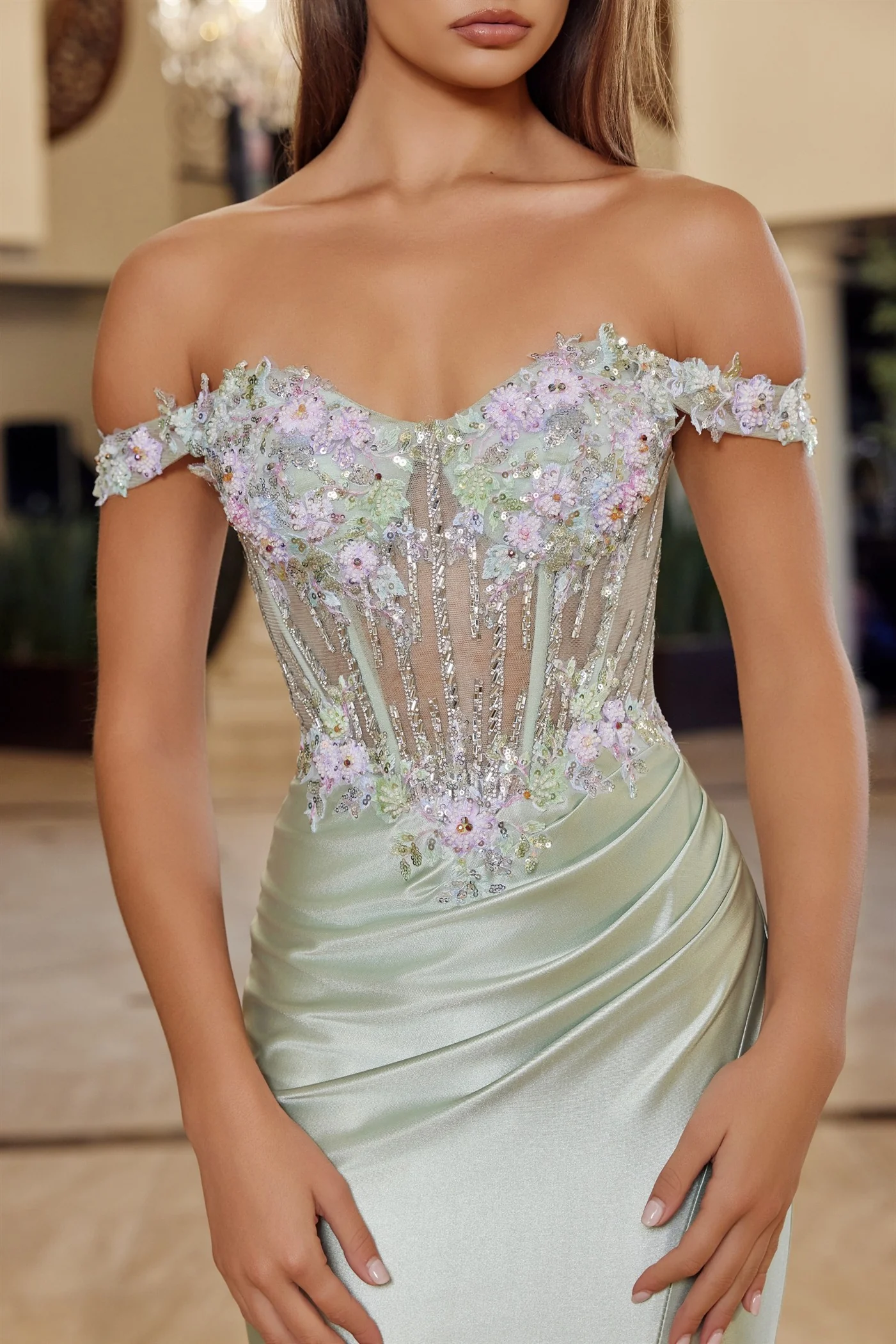 Gloria Gown - Off the Shoulder Satin Dress - Image 2