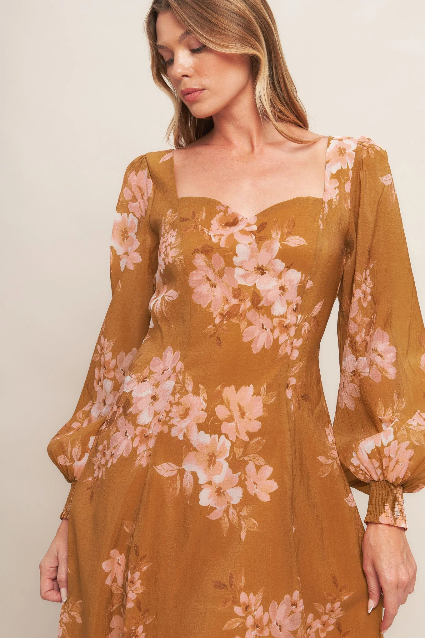 GOLDEN BLOSSOM BROWN MAXI DRESS - Image 2