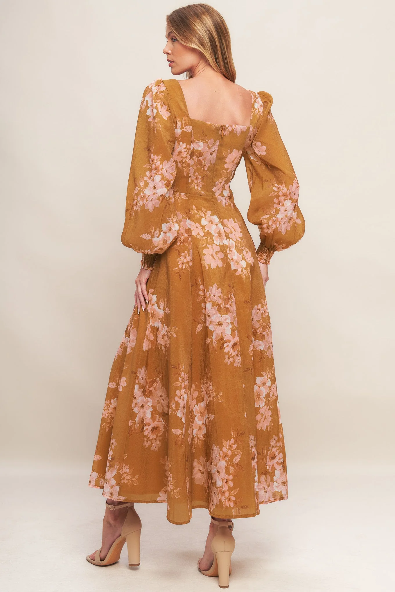 GOLDEN BLOSSOM BROWN MAXI DRESS - Image 4