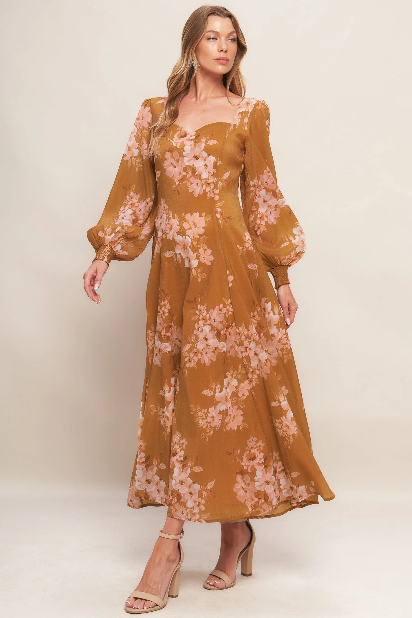 GOLDEN BLOSSOM BROWN MAXI DRESS - Image 5