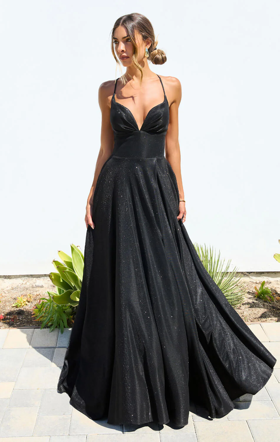 Gwendolyn Gown – Shimmer Lace-Up Back A-Line Evening Dress - Image 10