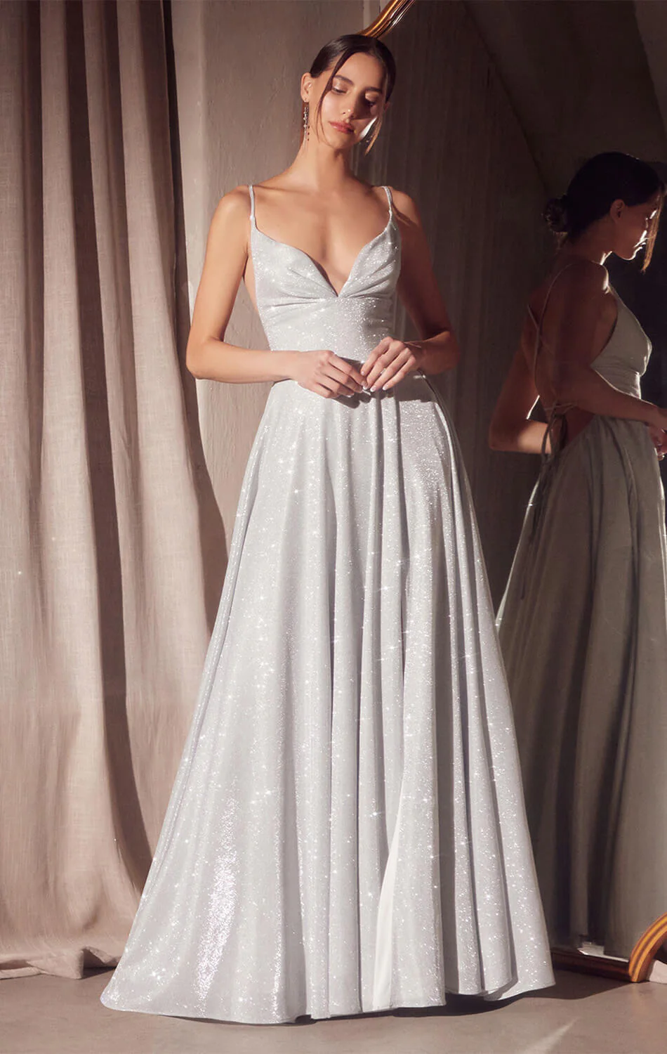 Gwendolyn Gown – Shimmer Lace-Up Back A-Line Evening Dress - Image 15