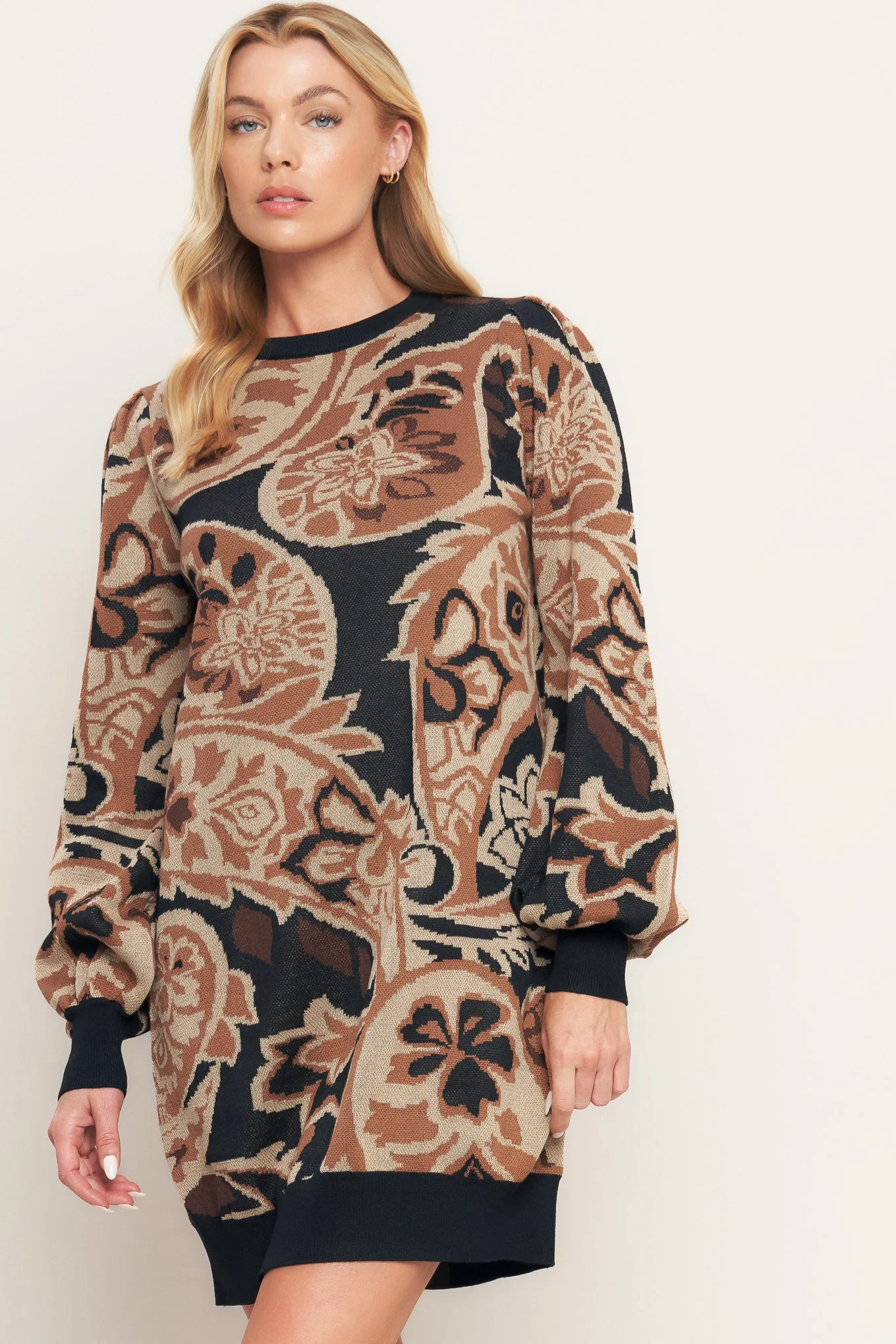 HAVANA SWEATER KNIT BROWN & BLACK MINI DRESS - Image 6