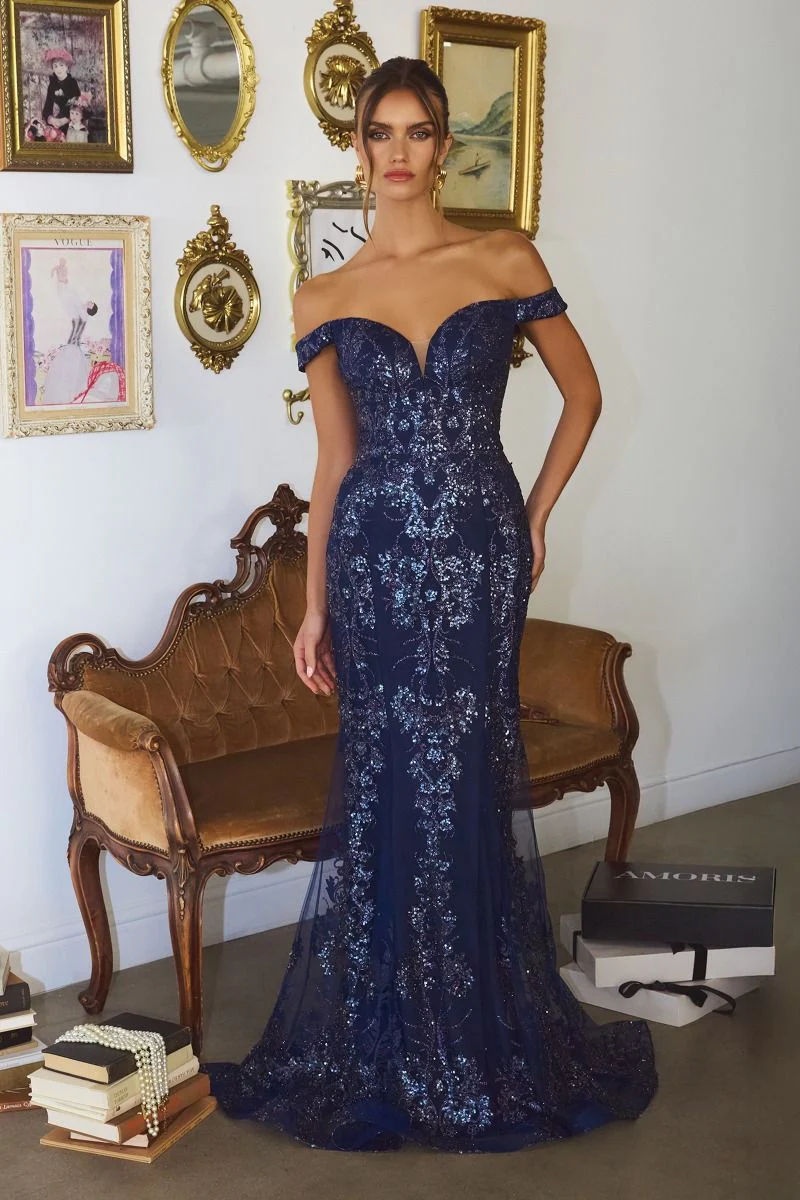 HELENA GOWN - Off the Shoulder Sequin Lace Formal Dress