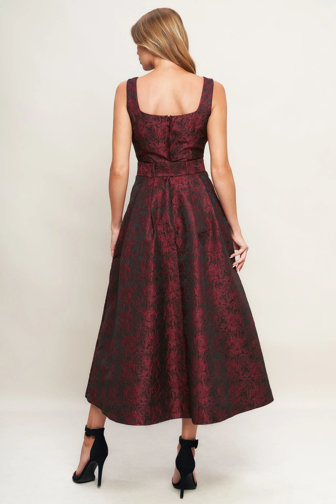 IMPERIAL ALLURE BLACK & RED JACQUARD MIDI DRESS - FINAL SALE - Image 4
