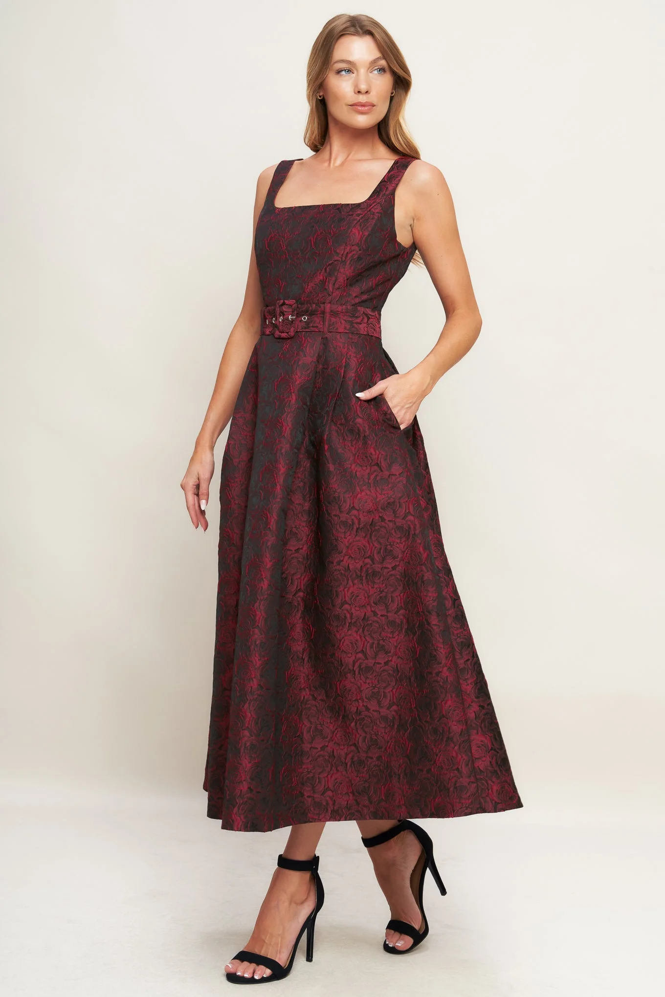IMPERIAL ALLURE BLACK & RED JACQUARD MIDI DRESS - FINAL SALE - Image 5