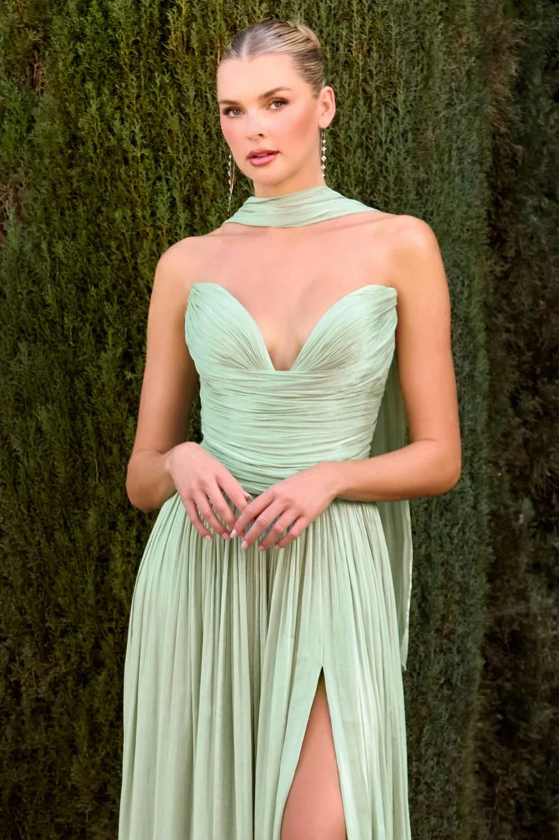 Ingrid Gown - Strapless Shimmer Chiffon Dress with Scarf - Image 13