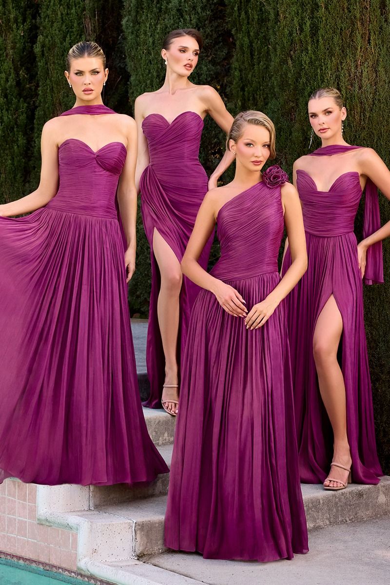 Ingrid Gown - Strapless Shimmer Chiffon Dress with Scarf - Image 17