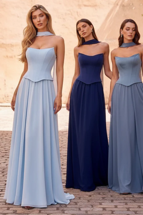 ISABELLA GOWN - STRAPLESS CHIFFON DRESS WITH SCARF - Image 16