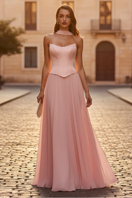 ISABELLA GOWN - STRAPLESS CHIFFON DRESS WITH SCARF - Image 17