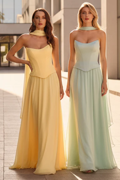 ISABELLA GOWN - STRAPLESS CHIFFON DRESS WITH SCARF - Image 20