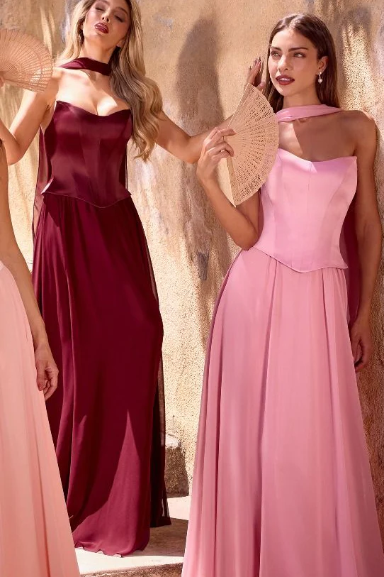 ISABELLA GOWN - STRAPLESS CHIFFON DRESS WITH SCARF - Image 4