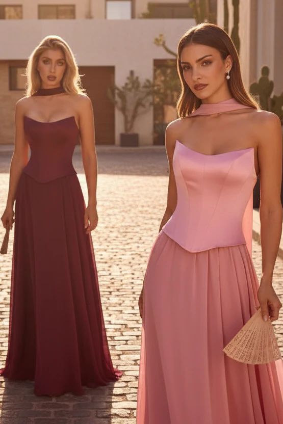 ISABELLA GOWN - STRAPLESS CHIFFON DRESS WITH SCARF - Image 5