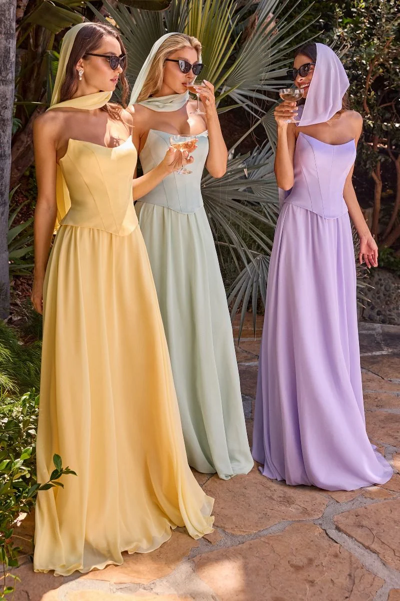 ISABELLA GOWN - STRAPLESS CHIFFON DRESS WITH SCARF - Image 9