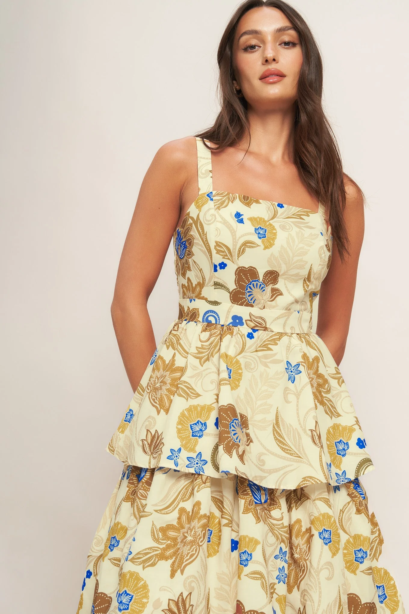 IVORY & BROWN PRINT TIERED MAXI DRESS - Image 6