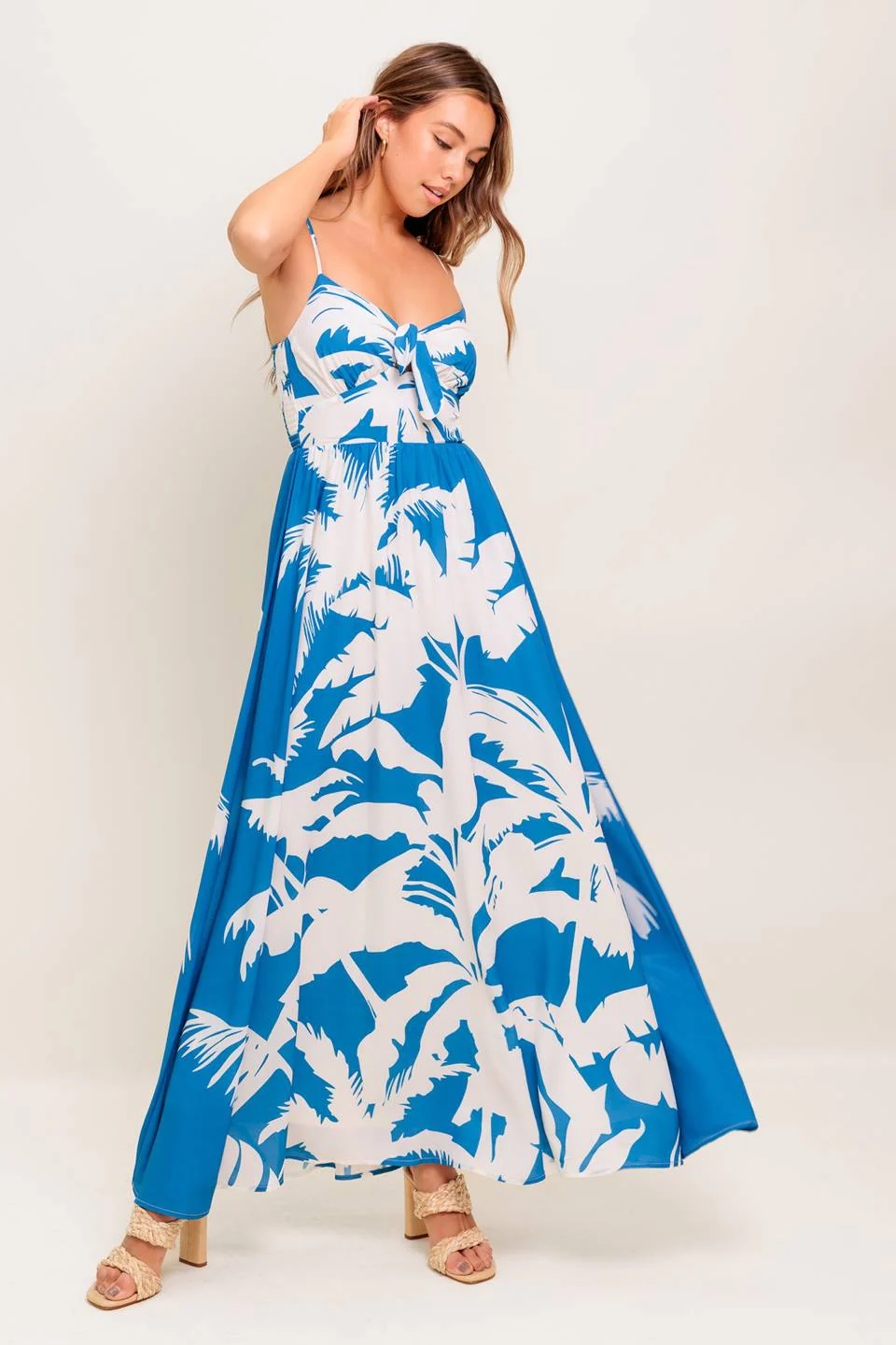 KAIA BLUE PALM PRINT MAXI DRESS - Image 3