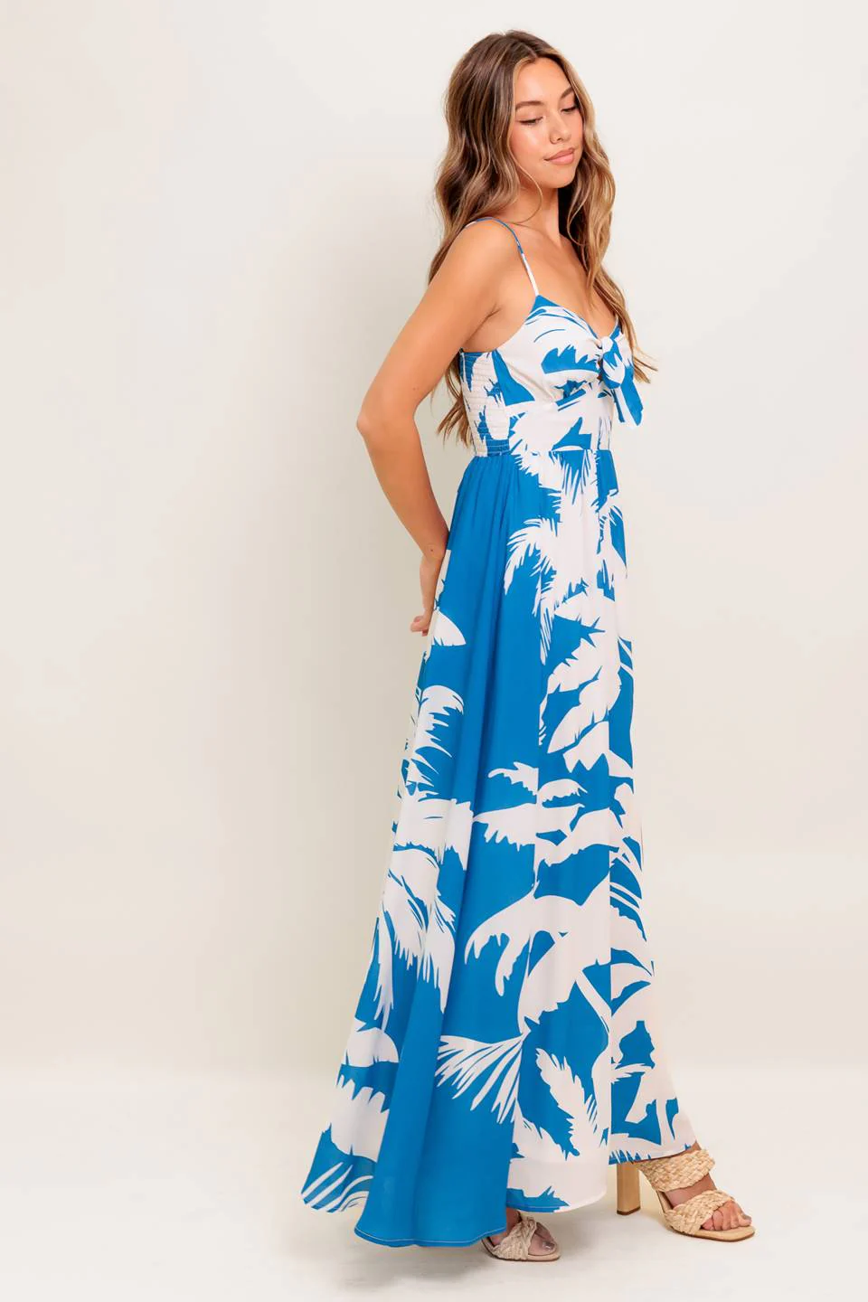 KAIA BLUE PALM PRINT MAXI DRESS - Image 7