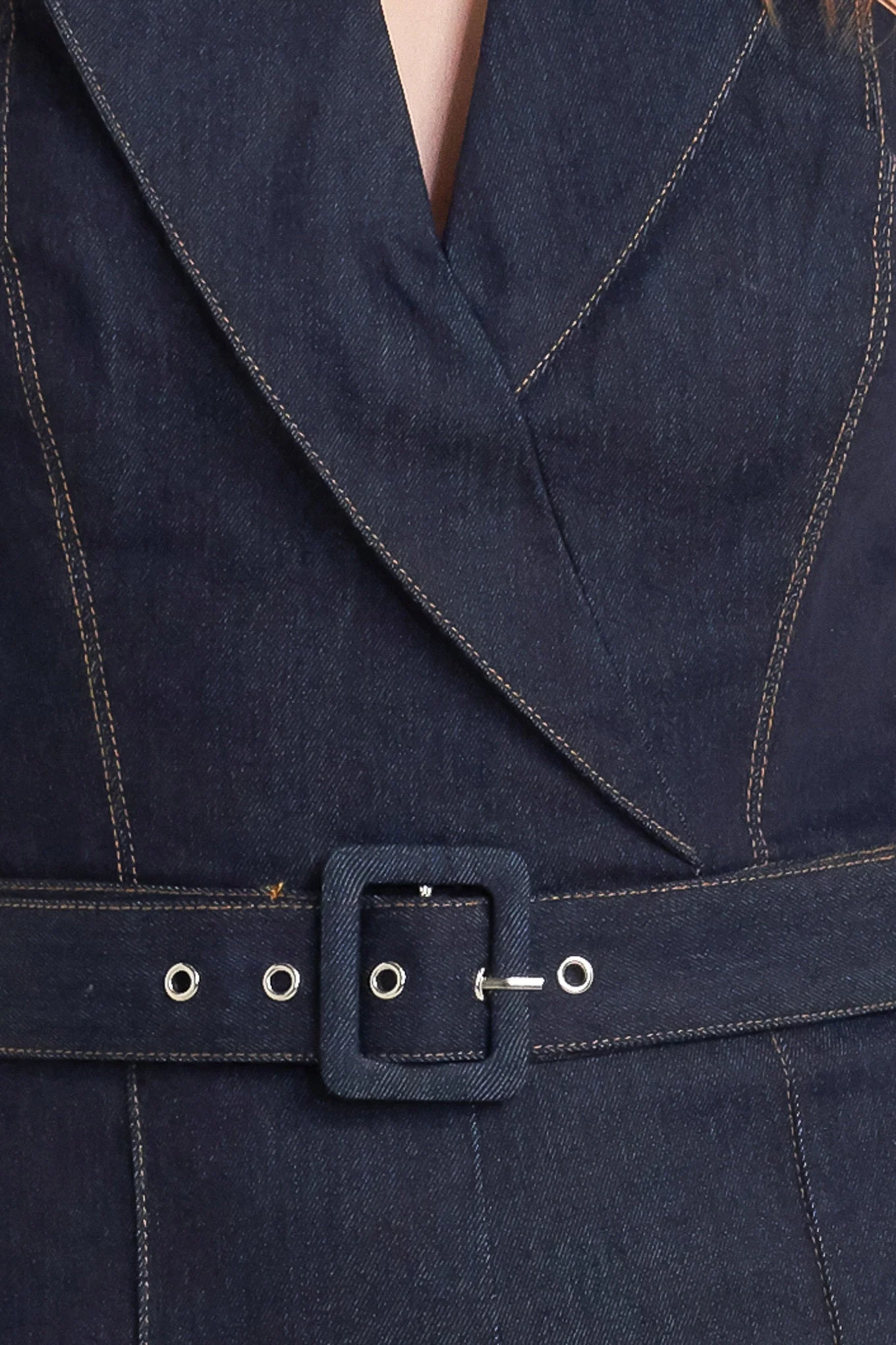 LE BONHEUR V CUT VOW DENIM JUMPSUIT - Image 7