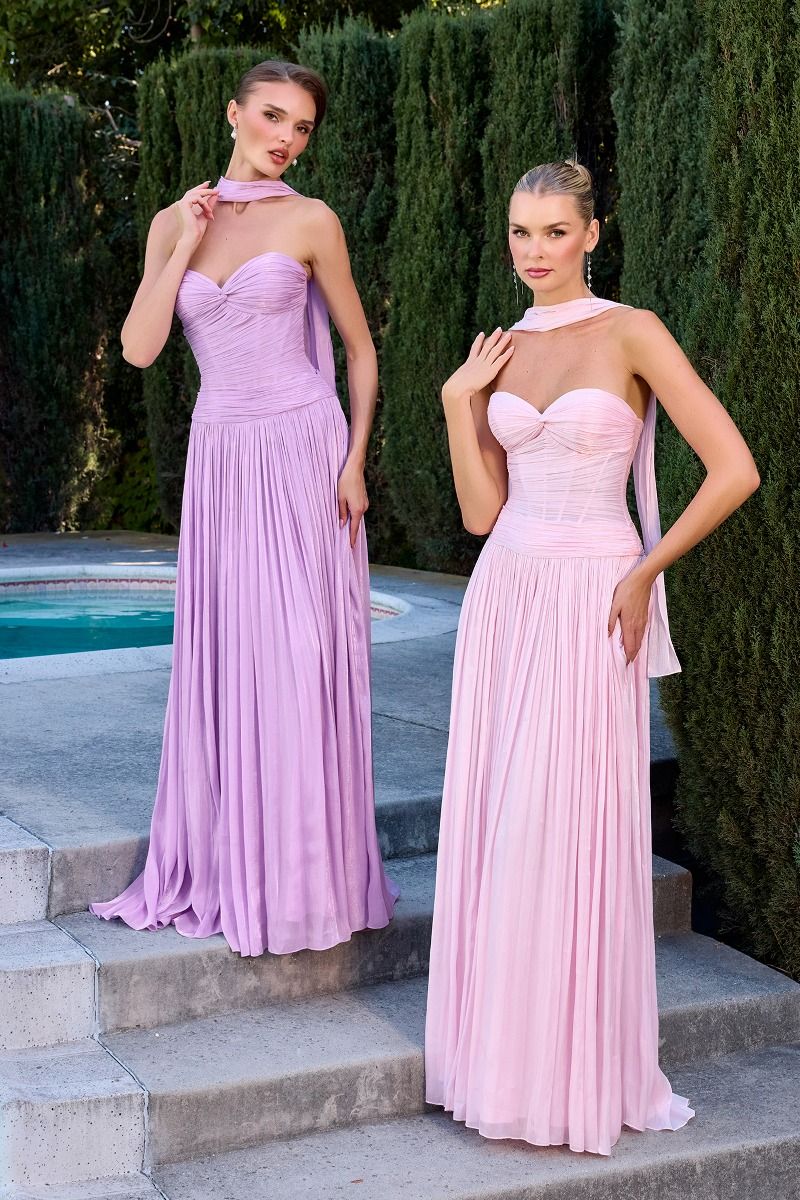 Linnea Gown - Strapless Shimmer Chiffon Dress with Scarf - Image 18