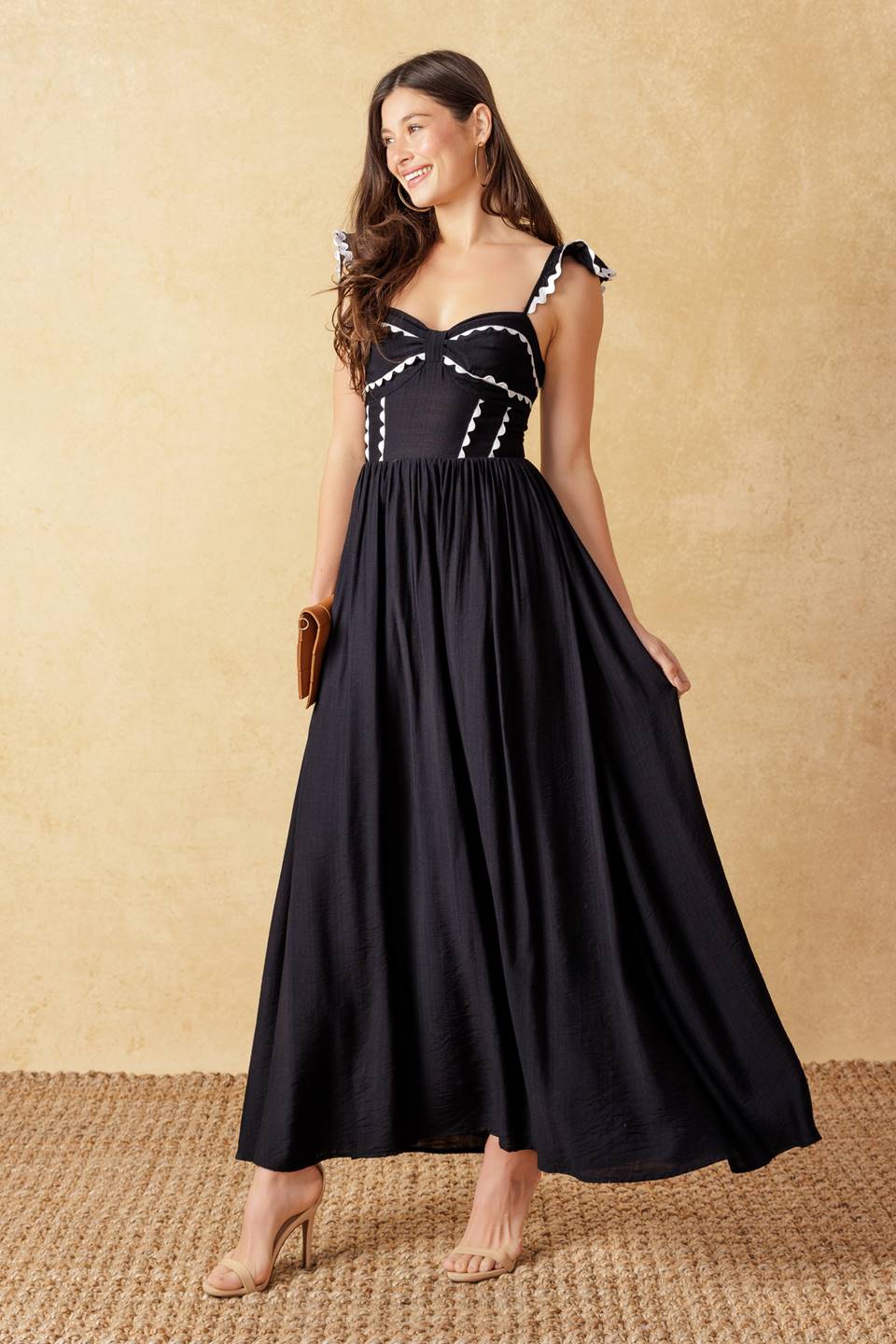 LOVELY DARLING BLACK WOVEN MIDI DRESS - Image 2
