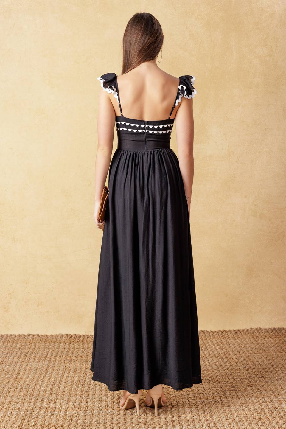 LOVELY DARLING BLACK WOVEN MIDI DRESS - Image 3