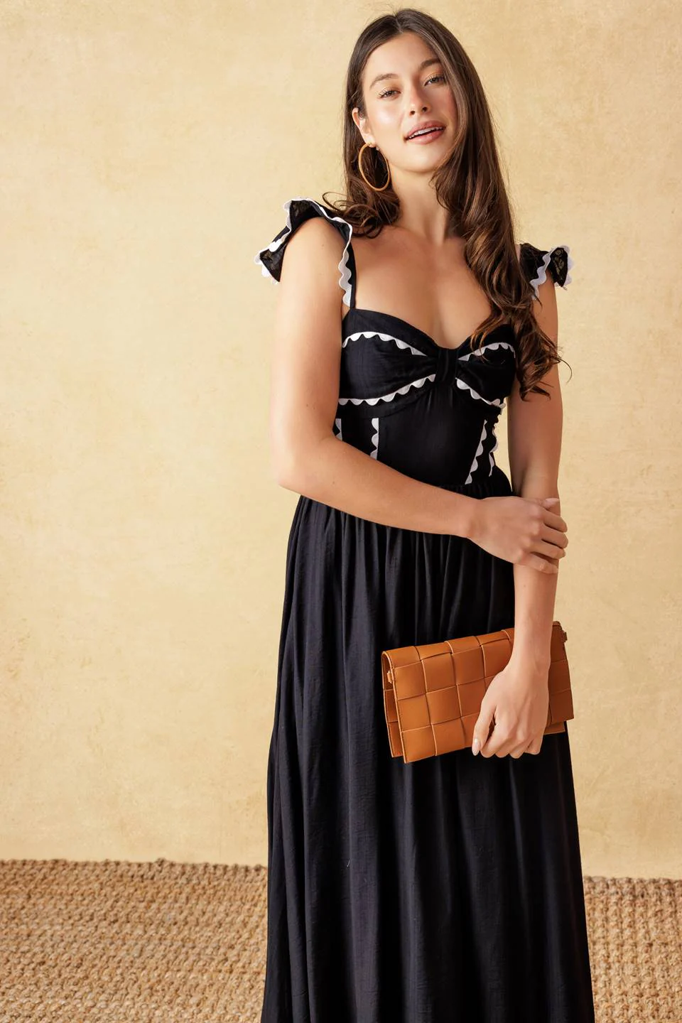 LOVELY DARLING BLACK WOVEN MIDI DRESS - Image 6
