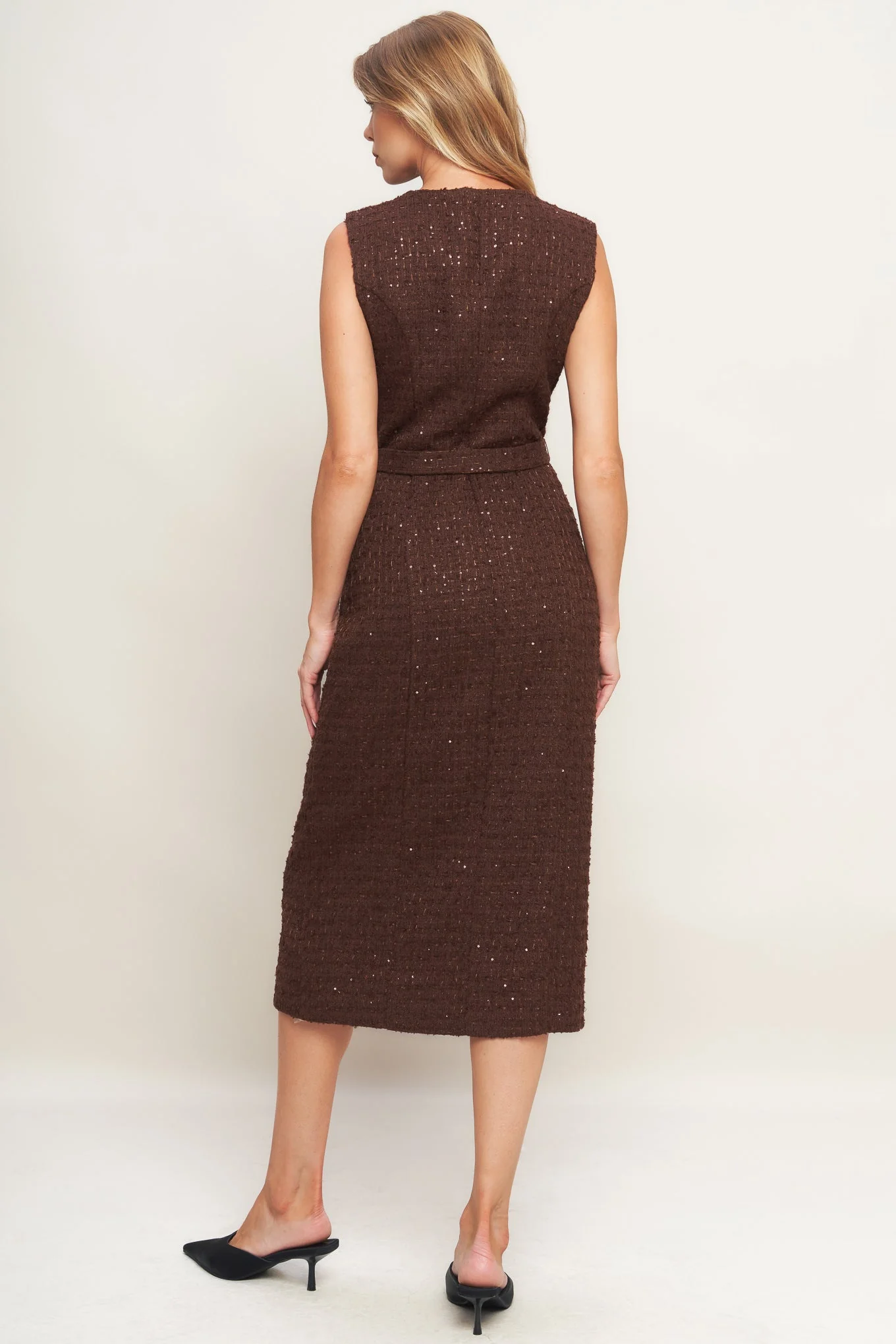 LOVELY HERITAGE BROWN TWEED MIDI DRESS - FINAL SALE - Image 3