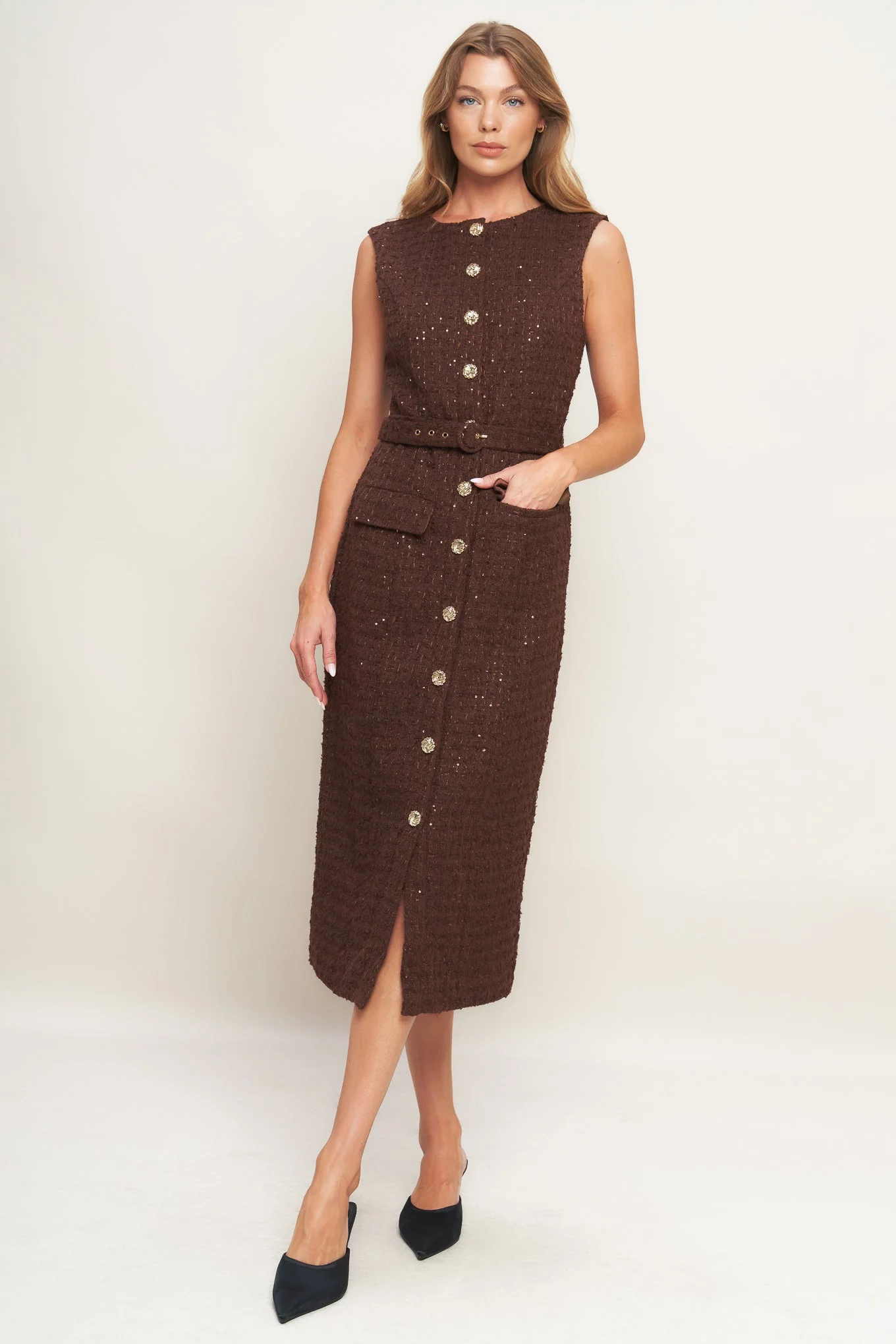 LOVELY HERITAGE BROWN TWEED MIDI DRESS - FINAL SALE - Image 5