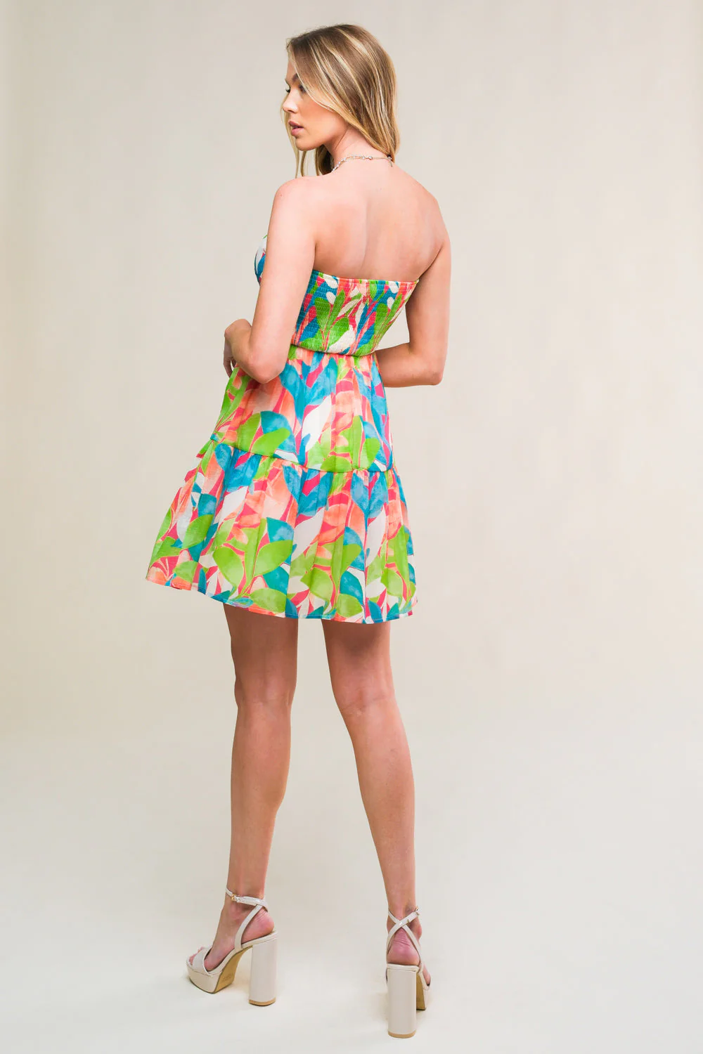 LYNDA STRAPLESS LEAF PRINT MINI DRESS - Image 2