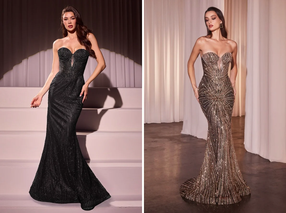 Maddox Gown - Black/Gold - STRAPLESS GLITTER EMBELLISHED GOWN - Image 5