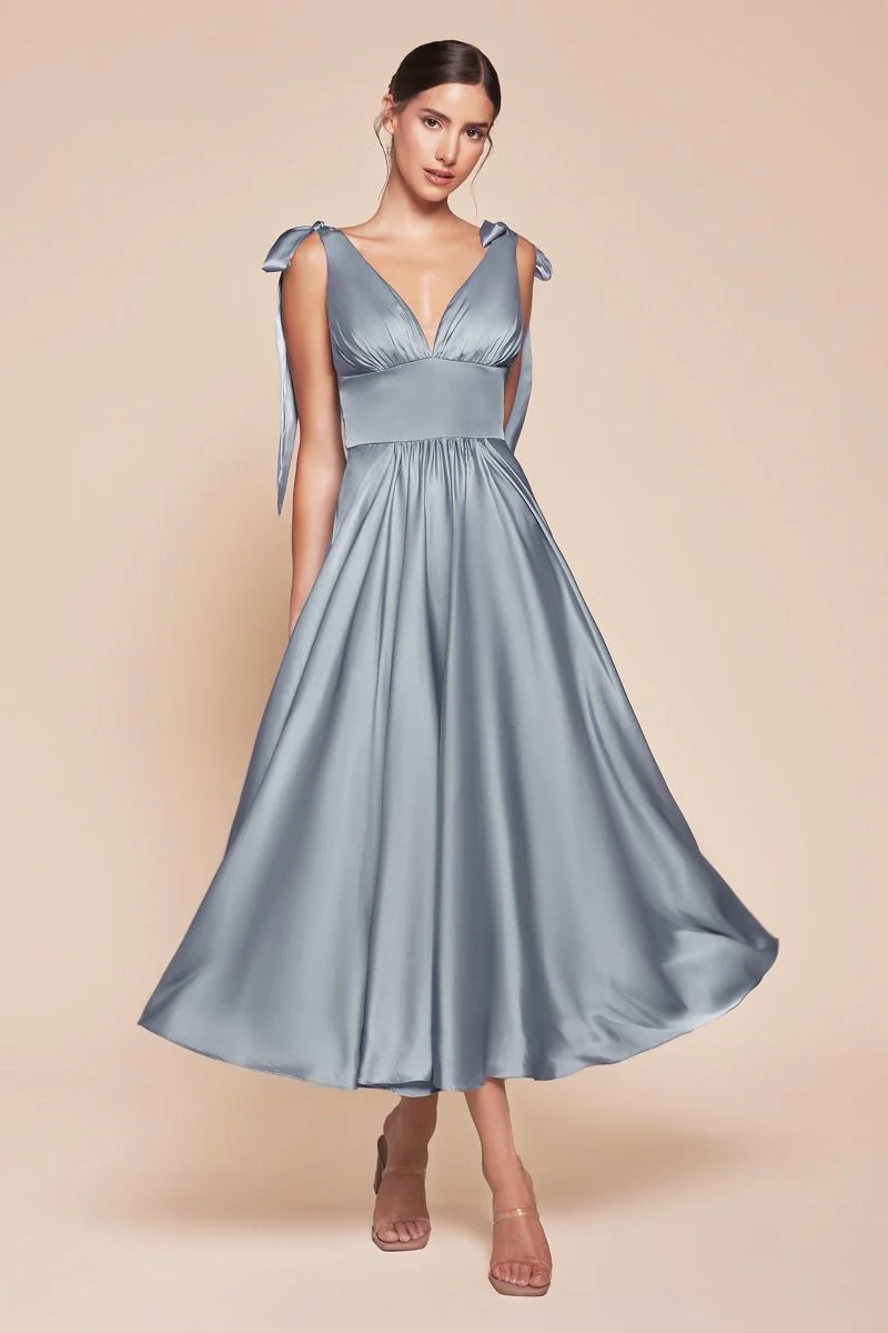 MAGGIE MIDI DRESS - TEA LENGTH SOFT SATIN A-LINE DRESS