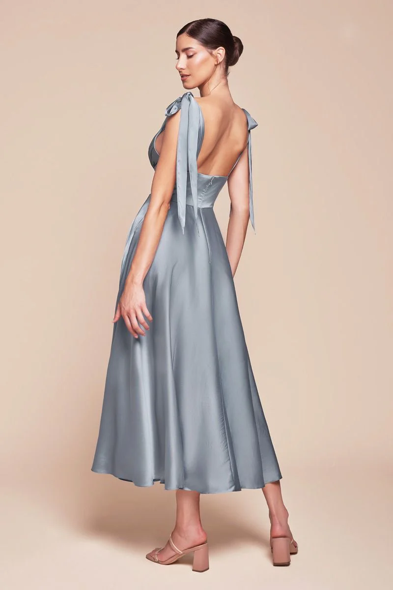 MAGGIE MIDI DRESS - TEA LENGTH SOFT SATIN A-LINE DRESS - Image 3