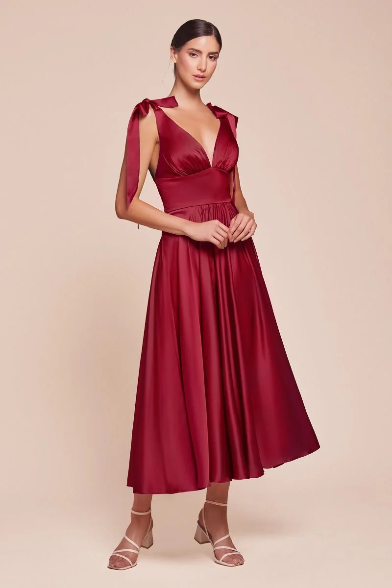 MAGGIE MIDI DRESS - TEA LENGTH SOFT SATIN A-LINE DRESS - Image 4