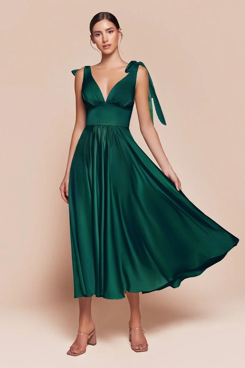 MAGGIE MIDI DRESS - TEA LENGTH SOFT SATIN A-LINE DRESS - Image 5