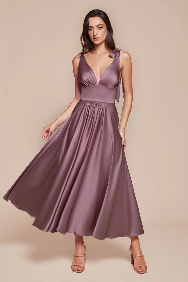 MAGGIE MIDI DRESS - TEA LENGTH SOFT SATIN A-LINE DRESS - Image 6