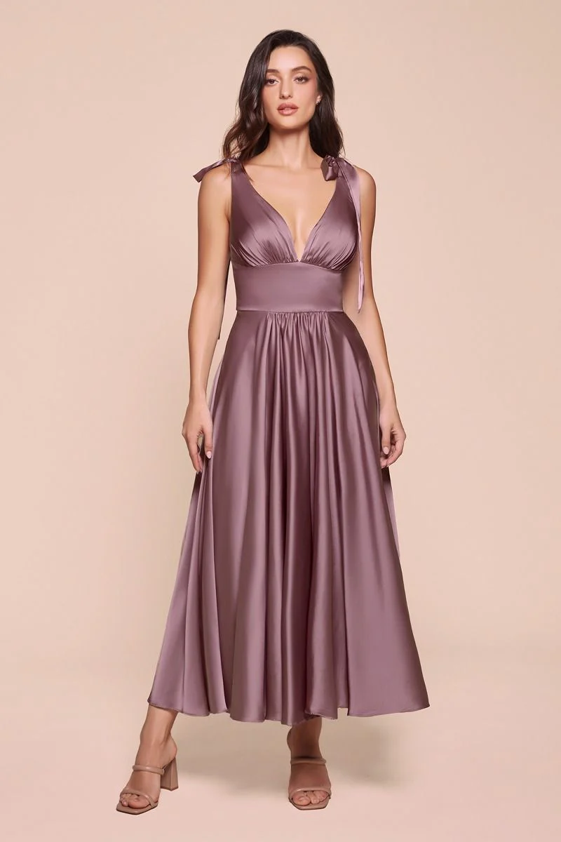 MAGGIE MIDI DRESS - TEA LENGTH SOFT SATIN A-LINE DRESS - Image 7