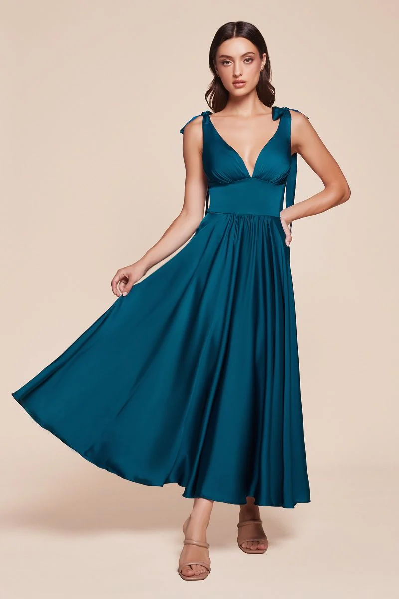 MAGGIE MIDI DRESS - TEA LENGTH SOFT SATIN A-LINE DRESS - Image 8