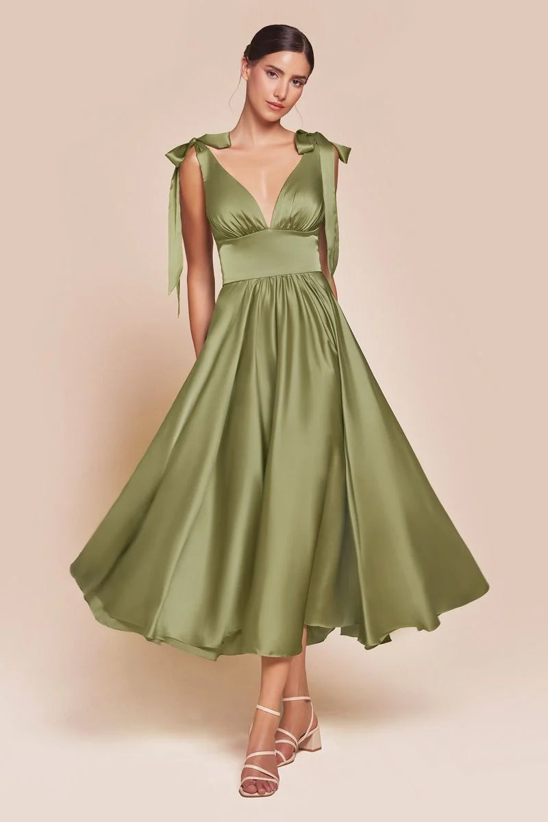 MAGGIE MIDI DRESS - TEA LENGTH SOFT SATIN A-LINE DRESS - Image 9