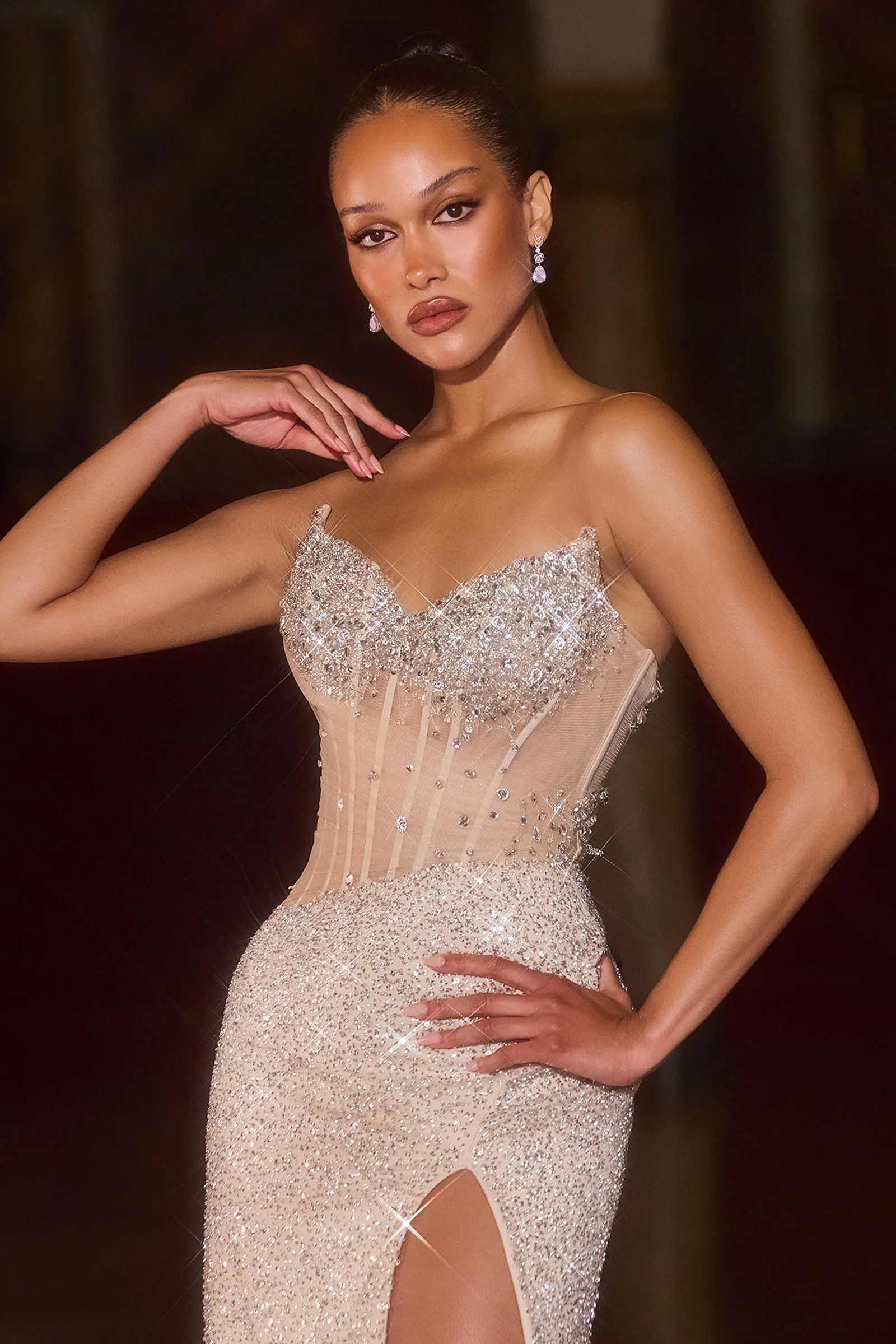 Maria Gown - Crystal Champagne Beaded Dress - Image 3
