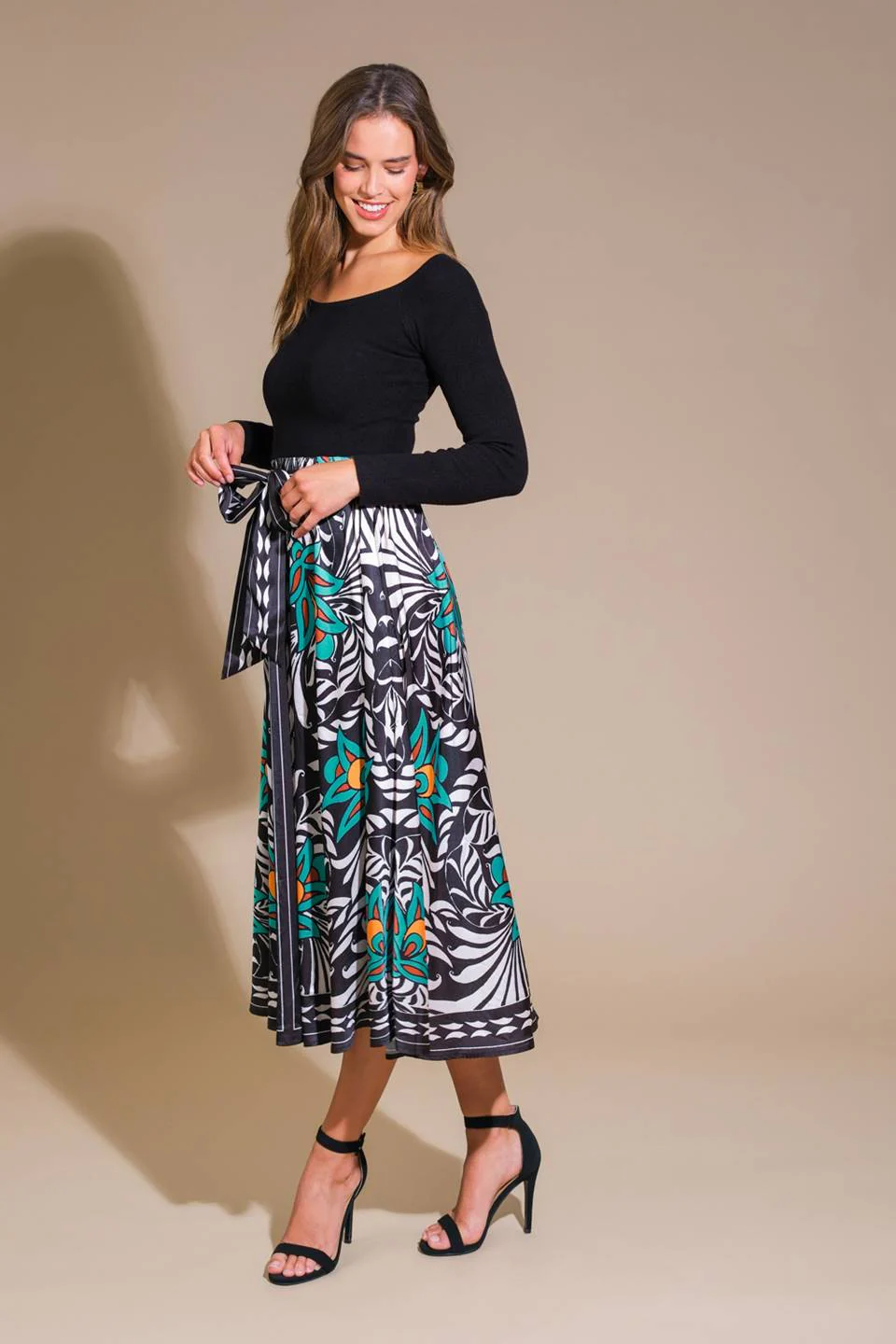 MELINA SWEATER & PRINT MIDI DRESS - Image 2