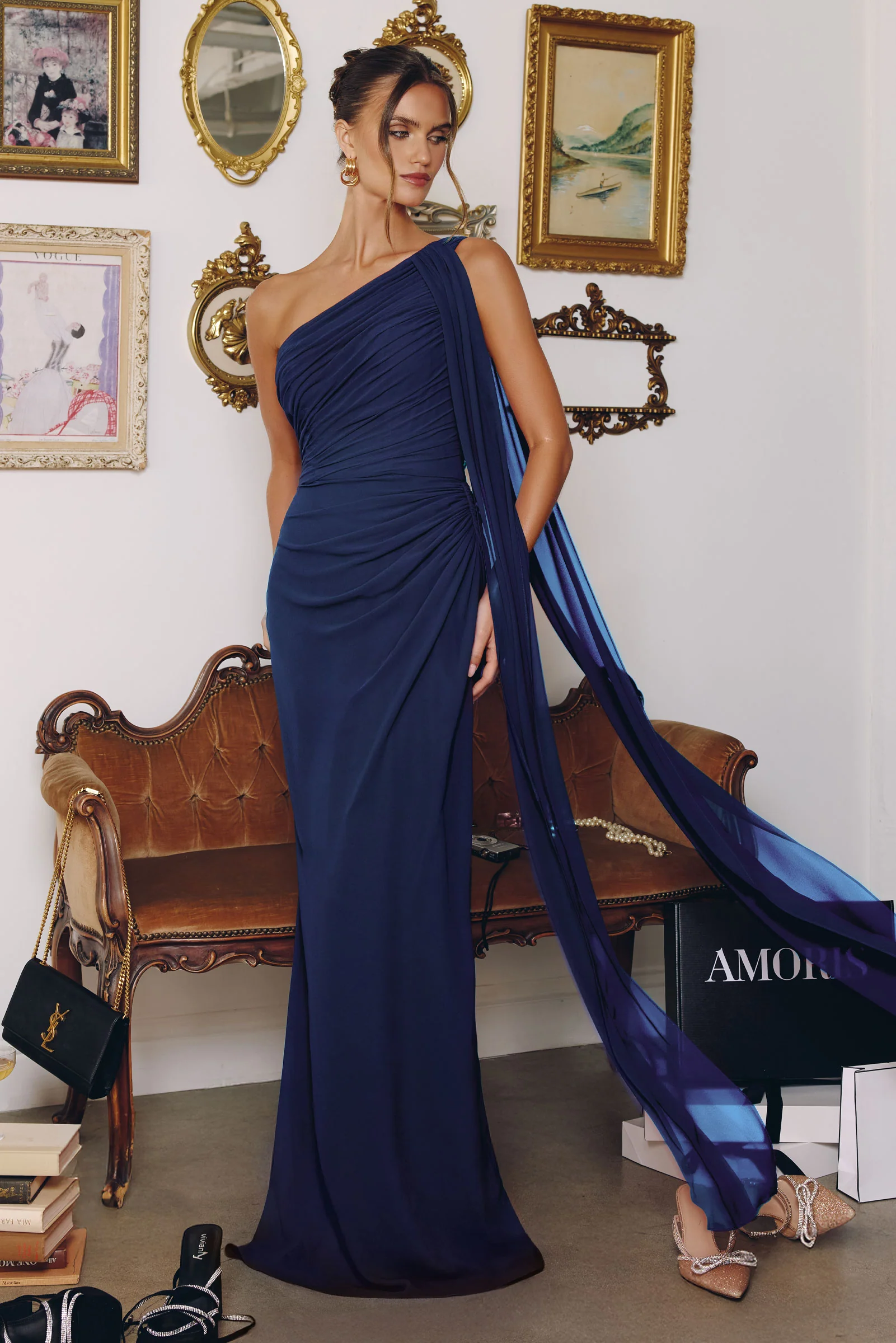 Melissa Gown - One Shoulder Chiffon Dress - Image 3