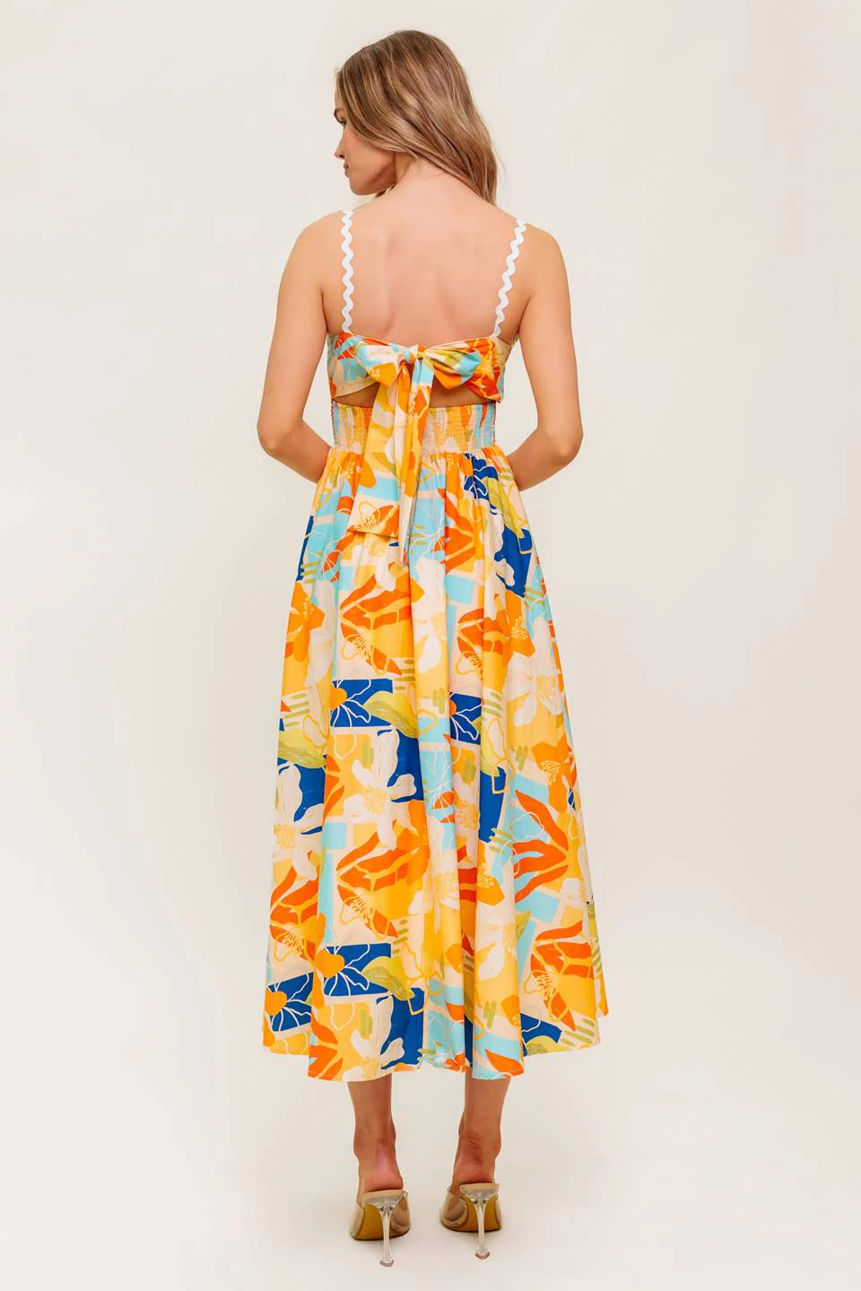 MERRITT MIDI DRESS - ORANGE & BLUE PRINT - Image 2